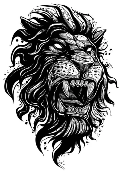 Tête de lion détaillée dessinée à la main graphique — Image vectorielle