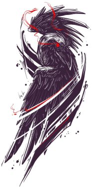 Çizgi film çizen el şeytani kuzgun karga çizdi.