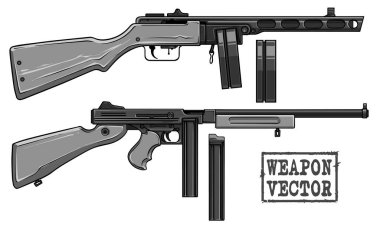 Grafik retro hafif makineli tüfek cephane Klipsli