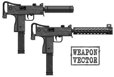 Susturuculu grafiksel detaylı Uzi hafif makineli tüfek
