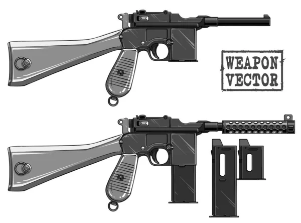 Grafisk svartvit gammal pistol med ammo clip — Stock vektor