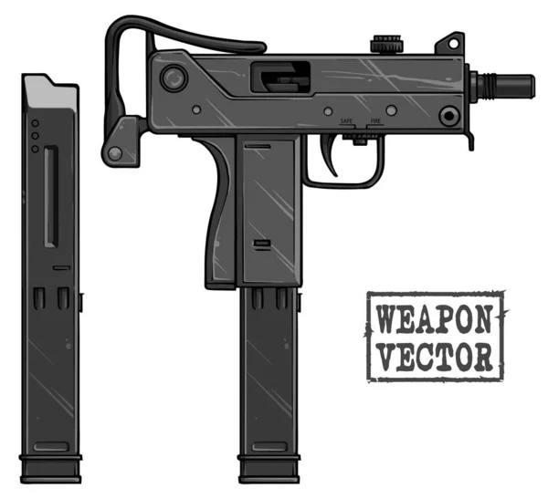 Grafische Silhouette Uzi Maschinenpistole mit Munition — Stockvektor