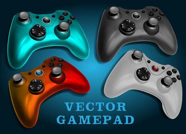 Realistic Colorful Wireless Gamepad Joystick Video Game Controller Blue Background — Stockvektor