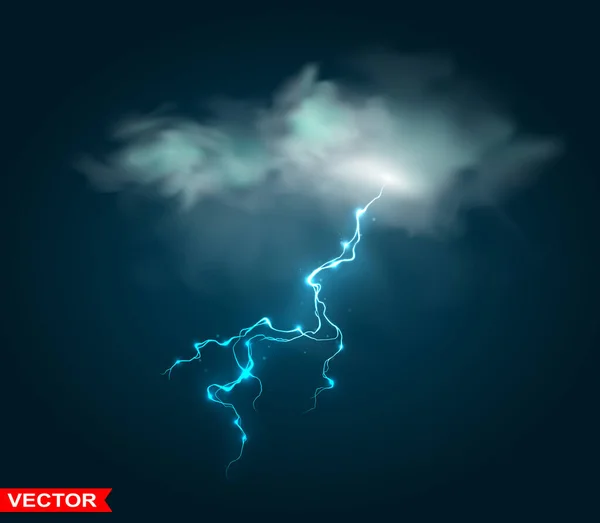 Realistic Rain Cloud Thunder Storm Blue Lightning Magic Bright Lighting — ストックベクタ