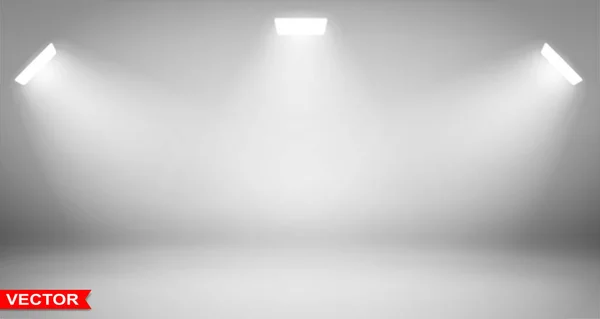 Empty Abstract Gradient Gray Studio Room Background White Spotlights Projectors — ストックベクタ