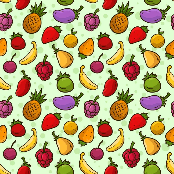Cartoon Colorful Summer Fresh Fruits Pineapple Banana Blackberries Peach Peach — Stock Vector