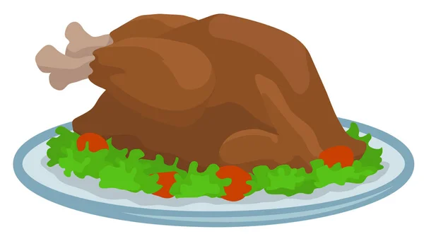 Cartoon Colorful Tasty Fried Thanksgiving Day Turkey Chicken Tray Vegetables — Vetor de Stock