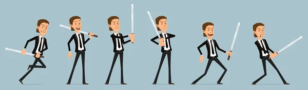 Cartoon Funny Cute Business Office Boy Character Black Suit Tie — Image vectorielle