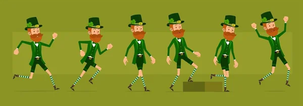 Cartoon Funny Irish Bearded Leprechaun Boy Character Clover Hat Ready — Stockvektor