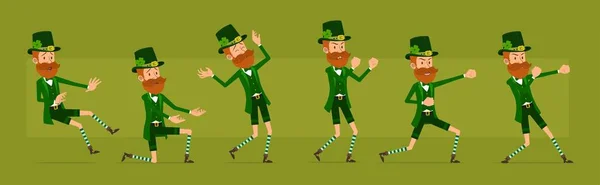 Dessin Animé Drôle Irlandais Barbu Lutin Garçon Personnage Avec Chapeau — Image vectorielle