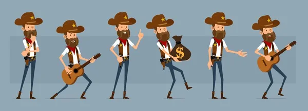 Desenhos Animados Engraçado Personagem Xerife Chapéu Cowboy Com Estrela Ouro — Vetor de Stock