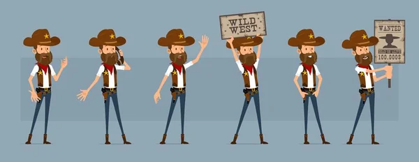 Cartoon Süße Lustige Sheriff Figur Mit Cowboyhut Und Goldenem Stern — Stockvektor