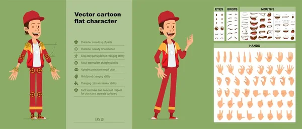 Cartoon Funny Young Sportsman Guy Character Red Cap Hoodie Ready — Stockvector