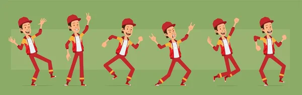 Cartoon Cute Funny Young Sportsman Guy Character Red Cap Hoodie — Stockvektor
