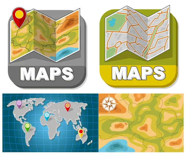 Cartoon Map Boekjes Met Wegwijzers Basis Algemene Geografische Kaart Wereld — Stockvector