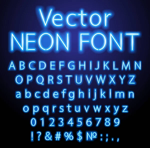 Blaue Retro Neon Schrift Der 80Er Jahre Leuchtende Buchstabenglüheffekte Hoch — Stockvektor