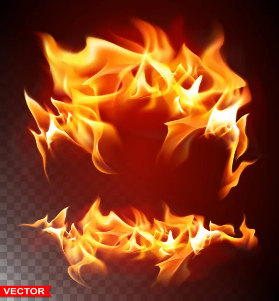 Realistic Burning Double Fire Flame Shiny Bright Elements Isolated Black — стоковый вектор