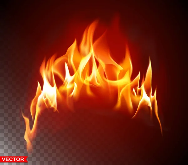 Realistic Burning Fire Flame Shiny Bright Elements Isolated Black Background — Stockvektor