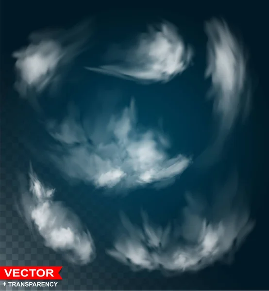 Photorealistic White Natural Storm Clouds Blue Sky Background Transparent Vector —  Vetores de Stock