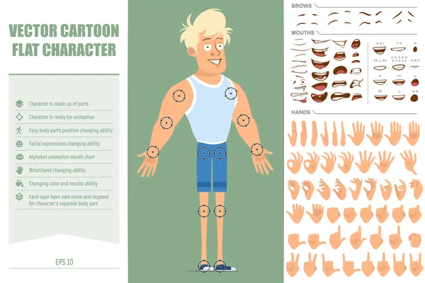 Cartoon Flat Funny Blonde Sportsman Character Undershirt Shorts Ready Animation — Vetor de Stock