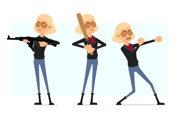 Cartoon Flat Rock Roll Girl Character Leather Jacket Ready Animation — Stockvektor
