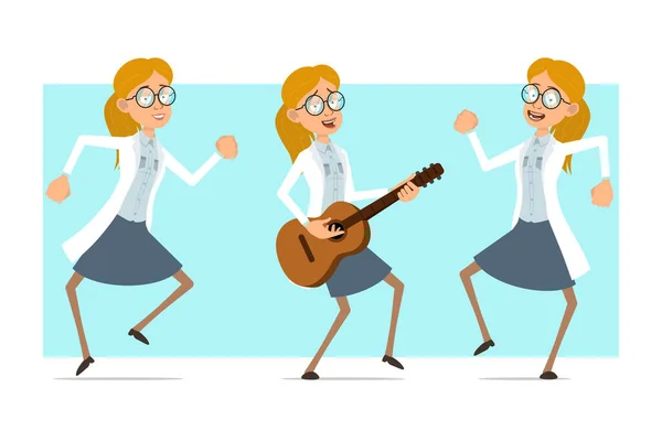 Cartoon Flat Funny Blonde Doctor Woman Character White Uniform Glasses — Image vectorielle