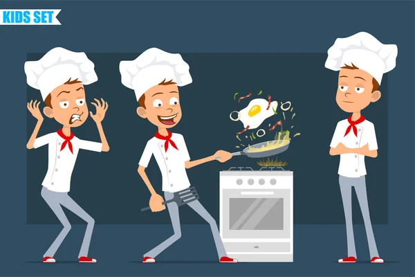 Dibujos Animados Chistoso Pequeño Chef Cocinero Personaje Uniforme Blanco Sombrero — Vector de stock