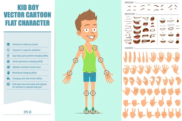 Kreskówka Płaski Zabawny Chłopak Sport Postać Zielonej Koszuli Szorty Gotowi — Wektor stockowy