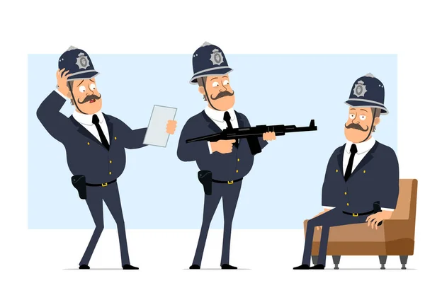 Caricatura Plana Divertida Británica Gorda Personaje Policía Casco Uniforme Niño — Archivo Imágenes Vectoriales