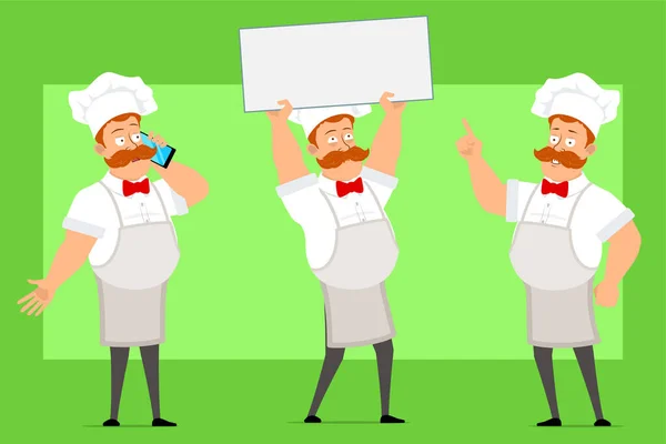 Dibujos Animados Chistoso Chef Gordo Cocinero Personaje Uniforme Blanco Sombrero — Vector de stock