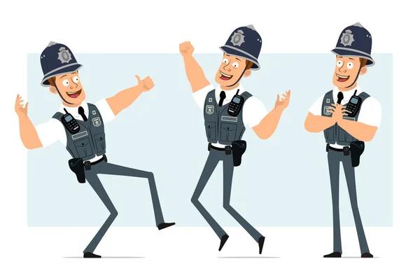 Cartoon Flat Funny Strong Policeman Character Bulletproof Vest Radio Set — Stock Vector