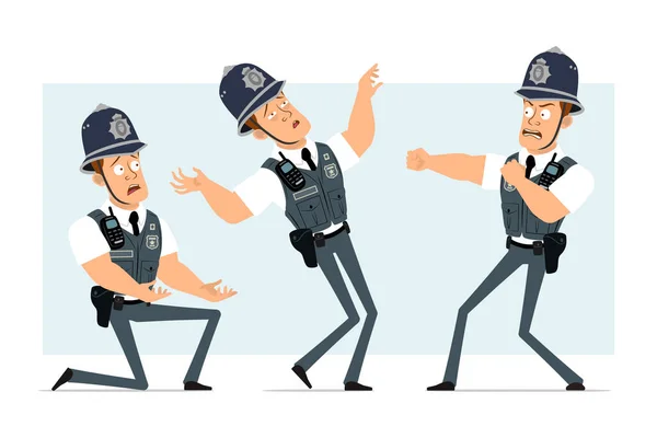 Caricatura Plana Divertido Personaje Policía Fuerte Chaleco Prueba Balas Con — Vector de stock