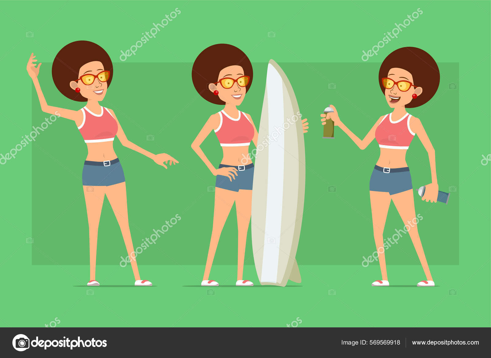 Cartoon Flat Funny Sport Woman Character Shirt Jeans Shorts