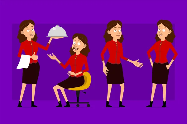 Desenhos Animados Plana Engraçado Personagem Mulher Negócios Bonito Camisa Vermelha — Vetor de Stock