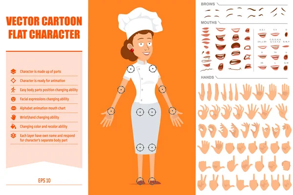 Cartoon Επίπεδη Σεφ Μάγειρας Χαρακτήρα Γυναίκα Λευκή Στολή Και Ψήσιμο — Διανυσματικό Αρχείο