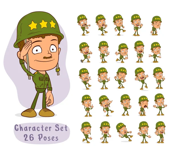 Dibujos Animados Divertido Soldado Del Ejército Chico Personaje Con Casco — Vector de stock