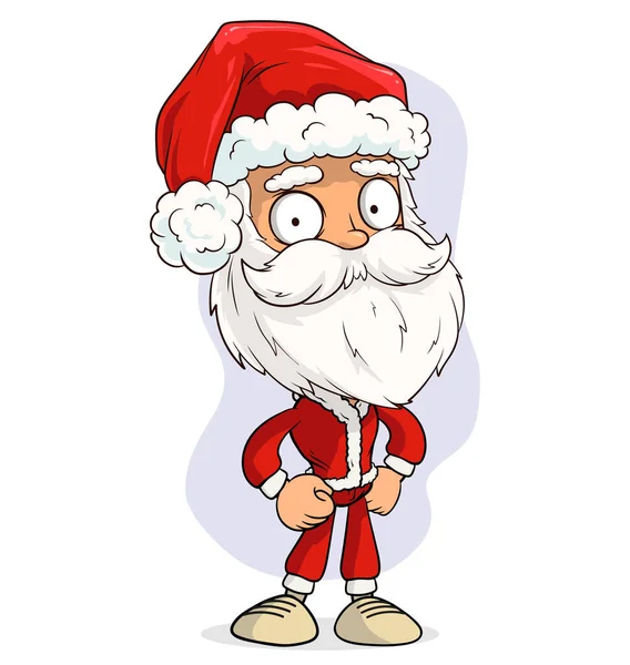 Kreskówka Cute Zabawny Brodaty Święty Mikołaj Czerwonym Stroju Czapce Rękami — Wektor stockowy