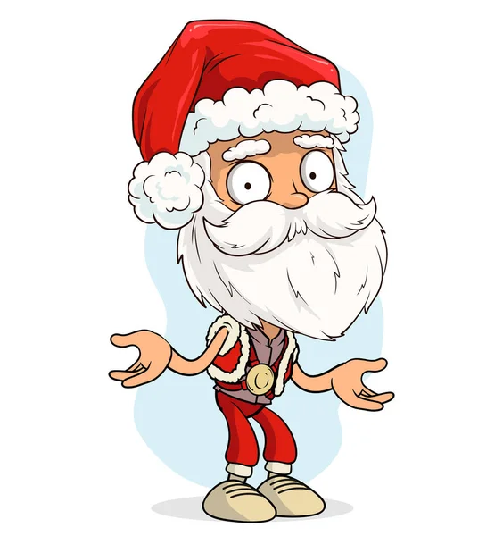 Desenhos Animados Engraçado Barbudo Papai Noel Traje Vermelho Boné Mostrando — Vetor de Stock