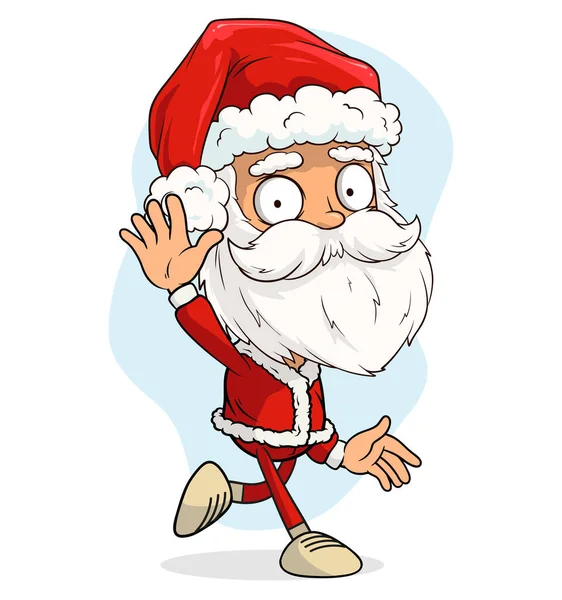 Tegnefilm Søde Sjove Skæg Kører Santa Claus Rødt Kostume Cap – Stock-vektor