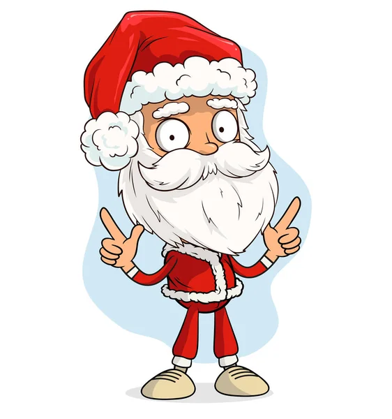 Tegneserie Søde Sjove Skægget Santa Claus Rødt Kostume Hætte Viser – Stock-vektor