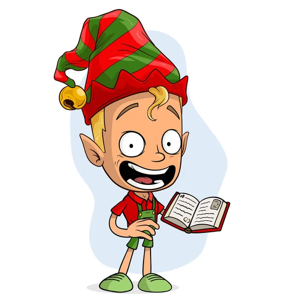 Cartoon Niedlich Lustig Lächelnden Weihnachtsmann Weihnachtselfe Rotem Kostüm Und Mütze — Stockvektor