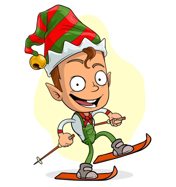 Cartoon Niedlich Lustig Lächelnden Weihnachtsmann Weihnachtselfe Rotem Kostüm Und Mütze — Stockvektor
