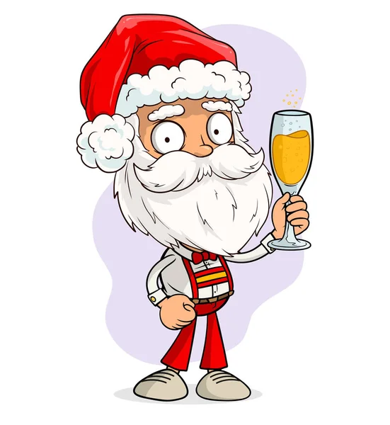 Dessin Animé Mignon Drôle Barbu Père Noël Costume Rouge Chapeau — Image vectorielle