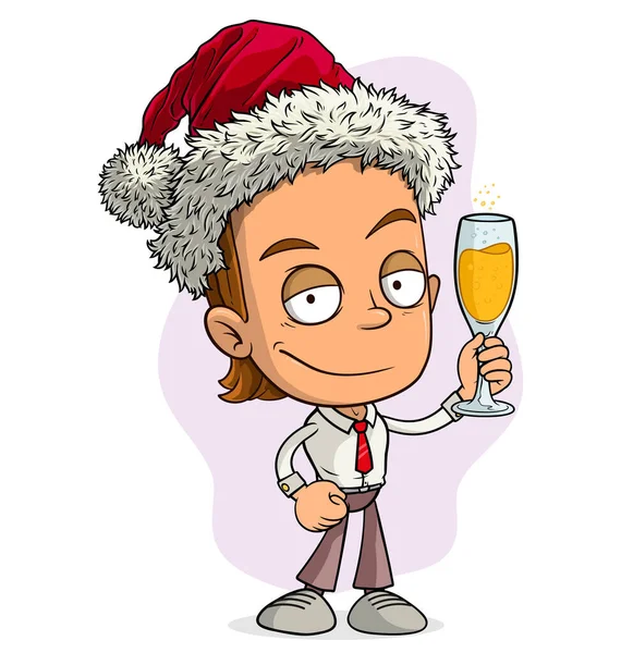 Çizgi Filmdeki Komik Noel Baba Çocuk Kostümlü Elinde Köpüklü Şampanya — Stok Vektör