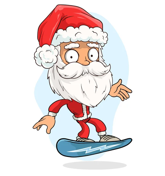 Kırmızı Kostümlü Şapkalı Komik Sakallı Noel Baba Snowboard Biniyor Canlandırmalar — Stok Vektör