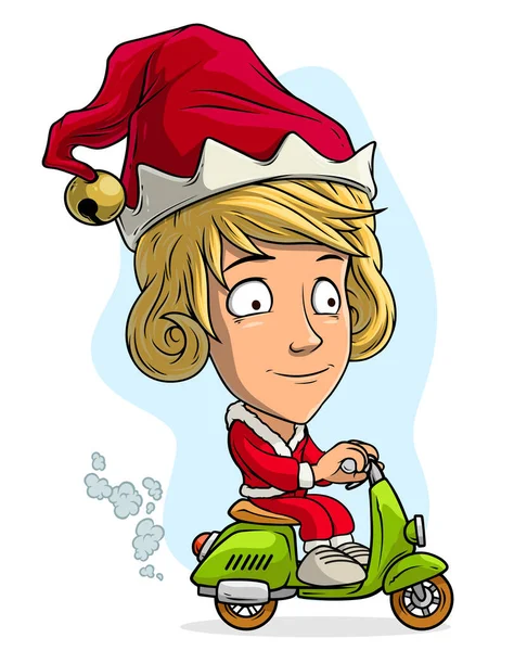 Cartoon Cute Zabawna Blondynka Santa Claus Elf Dziewczyna Kostiumie Czapce — Wektor stockowy