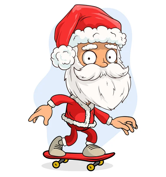 Kreskówka Cute Zabawny Brodaty Święty Mikołaj Czerwonym Stroju Czapce Jazdy — Wektor stockowy