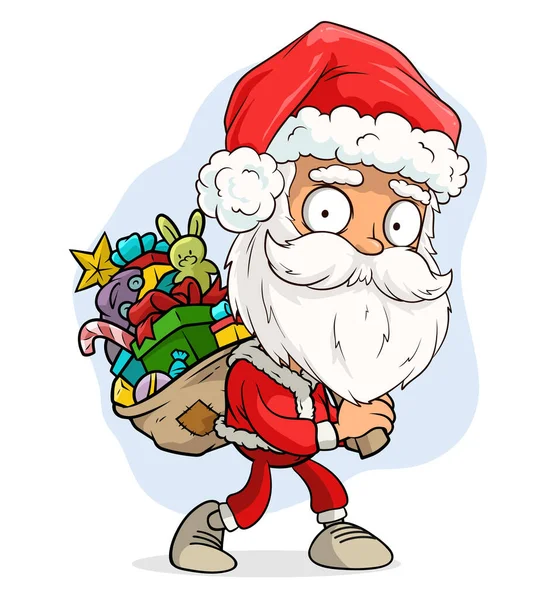 Kreskówka Cute Zabawny Brodaty Święty Mikołaj Czerwonym Stroju Czapce Spaceru — Wektor stockowy
