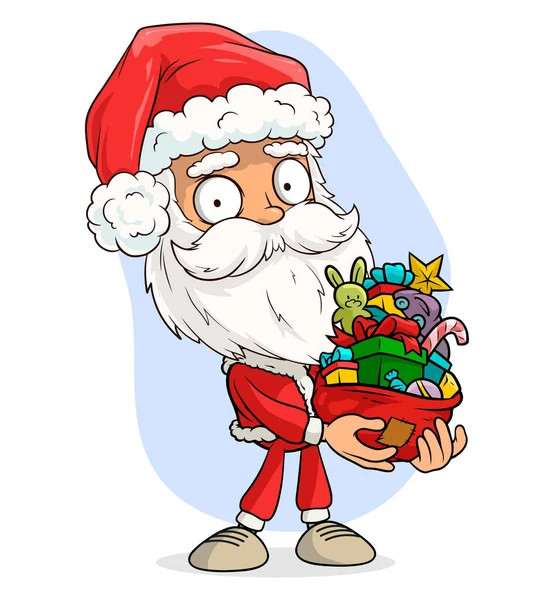 Kreskówka Cute Zabawny Brodaty Święty Mikołaj Czerwonym Stroju Czapce Gospodarstwa — Wektor stockowy