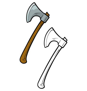 Ahşap saplı küçük metal balta çizgi filmi. Beyaz arka planda izole edilmiş. Renklendirme için vektör simgesi.